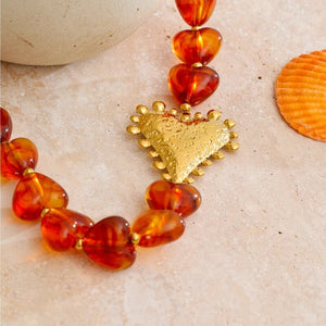 Amber Heart Beaded Necklace
