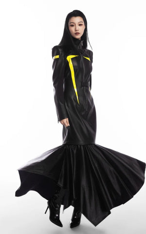 Cyberpunk Faux Leather Maxi Dress