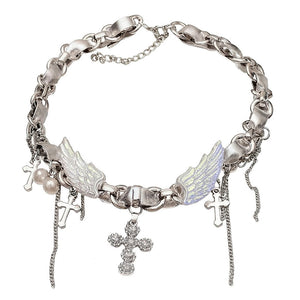 Angel Wings Cross Choker Necklace
