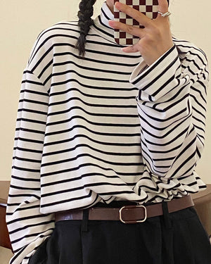 Oversized Striped Turtleneck Long Sleeve