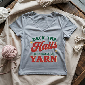 Deck The Hall With Yarn Lady V-neck