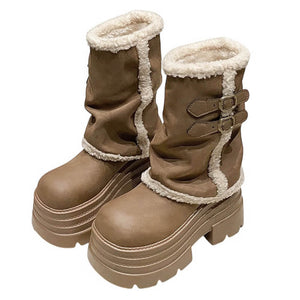 Y2K Fur Trim Chunky Platform Boots