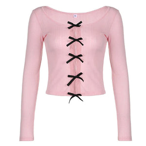 Coquette Bow Long Sleeve Split Top