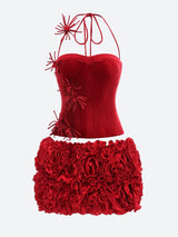 Corset Top & Ruffled Mini Skirt Two Piece Set