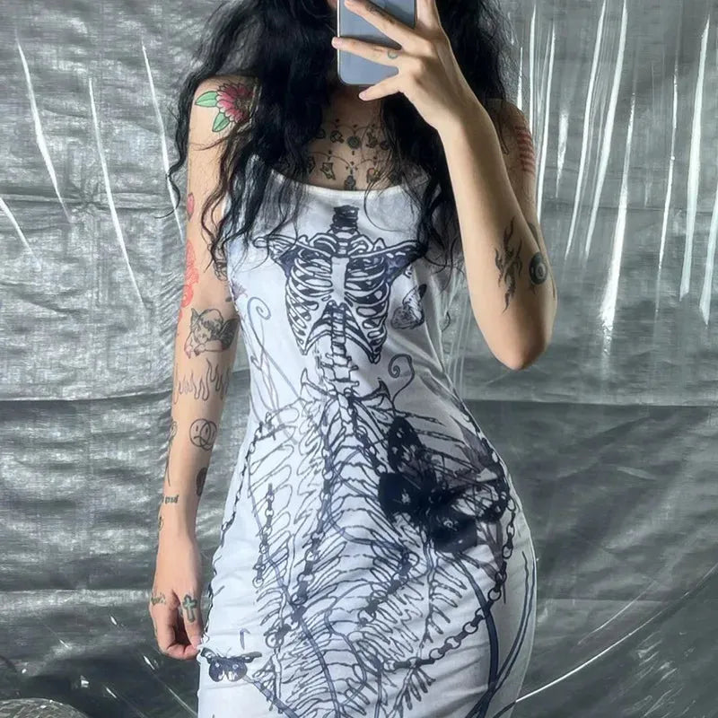 Grunge Mermaid Skeleton Maxi Dress