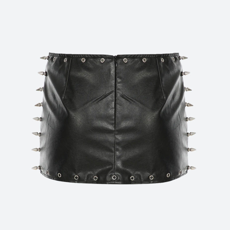 Grunge Spiked Faux Leather Mini Skirt