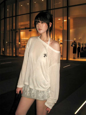 Sheer Cross One Shoulder Top