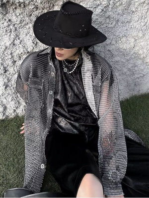 Sheer Mesh Button-Up Shirt