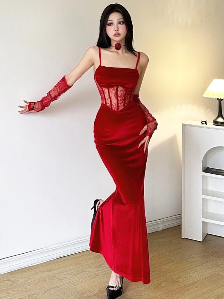 Velvet Lace Maxi Dress