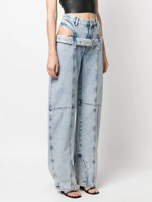 Y2K Belted Cut Out Jeans