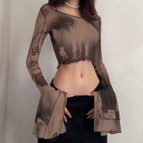 Futuristic Flare Sleeves Mesh Top