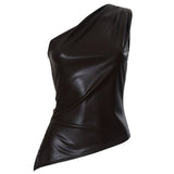 Asymmetric One Shoulder Leather Top