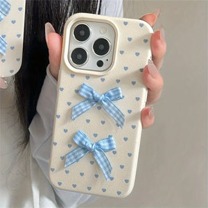 Blue Bows & Heart Dots iPhone Case