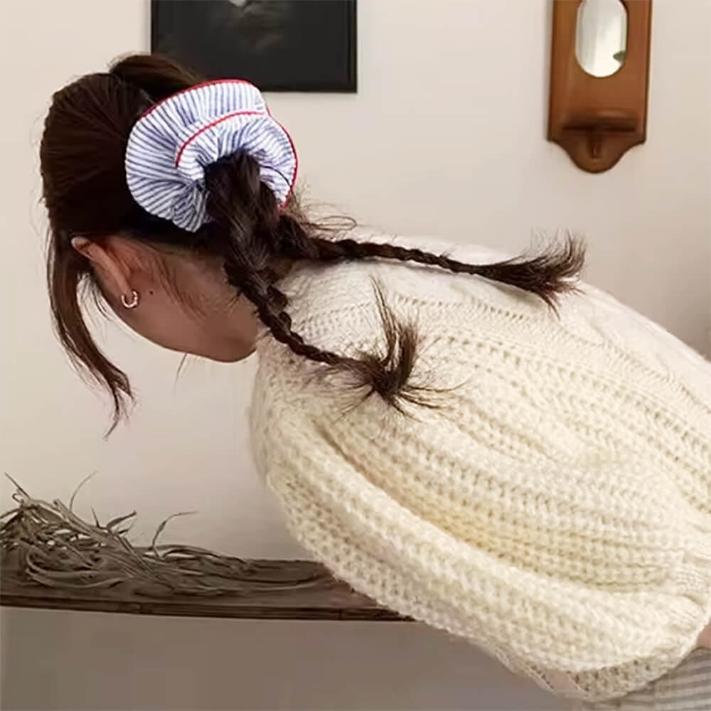 Blue Stripe Scrunchie with Red Trim