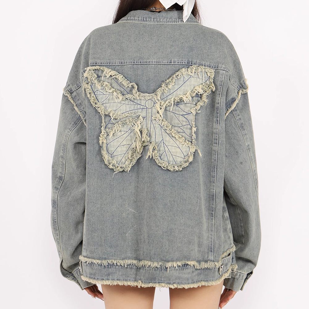 Butterfly Patch Y2K Denim Jacket
