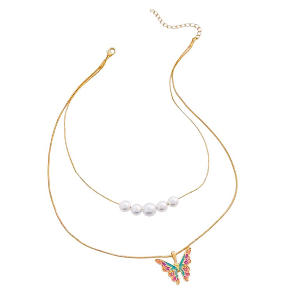 Butterfly Pearl Layered Necklace