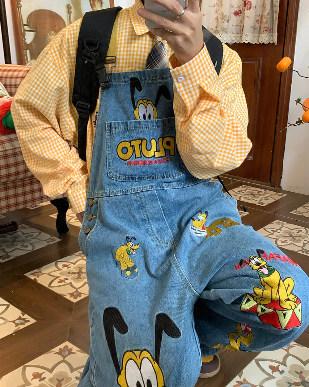 Cartoon Embroidery Denim Overalls
