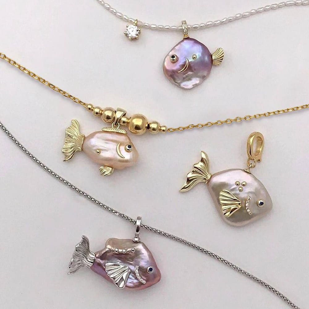 Coquette Pearl Fish Charm Necklace