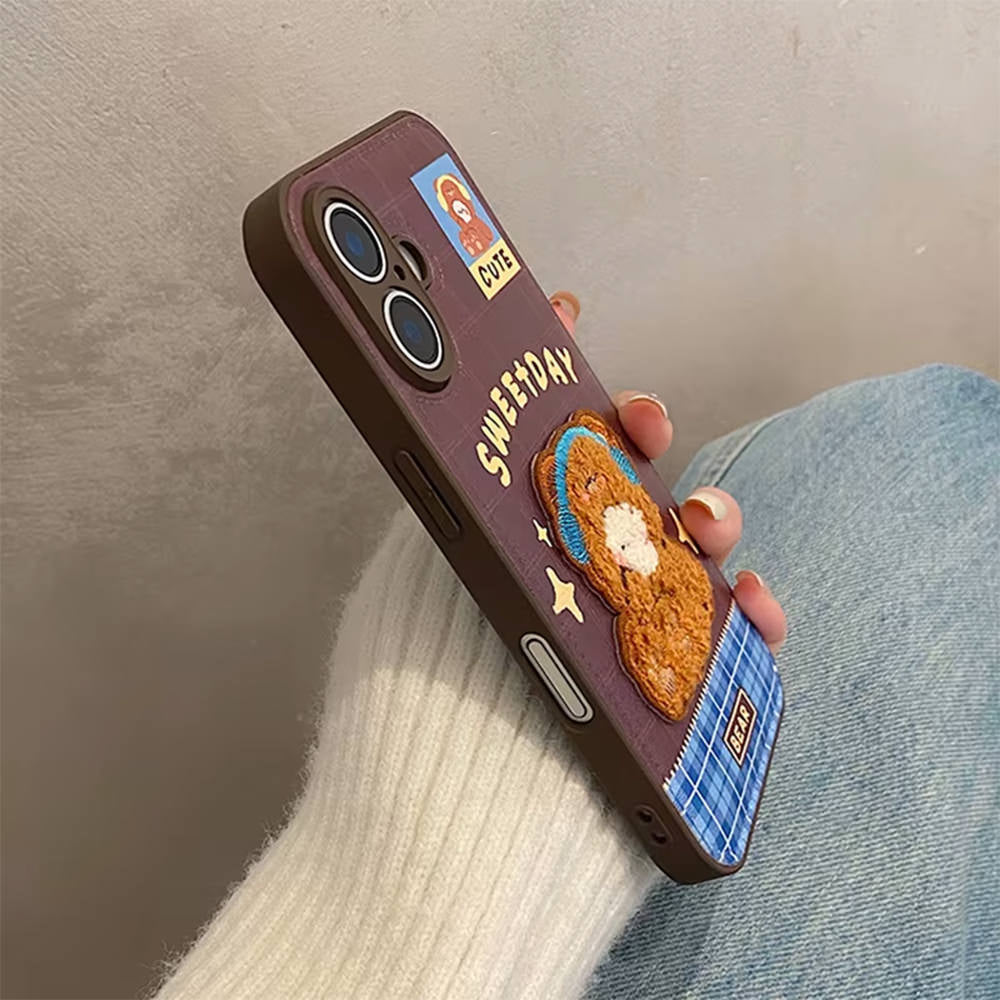 Cute Bear Embroidery iPhone Case