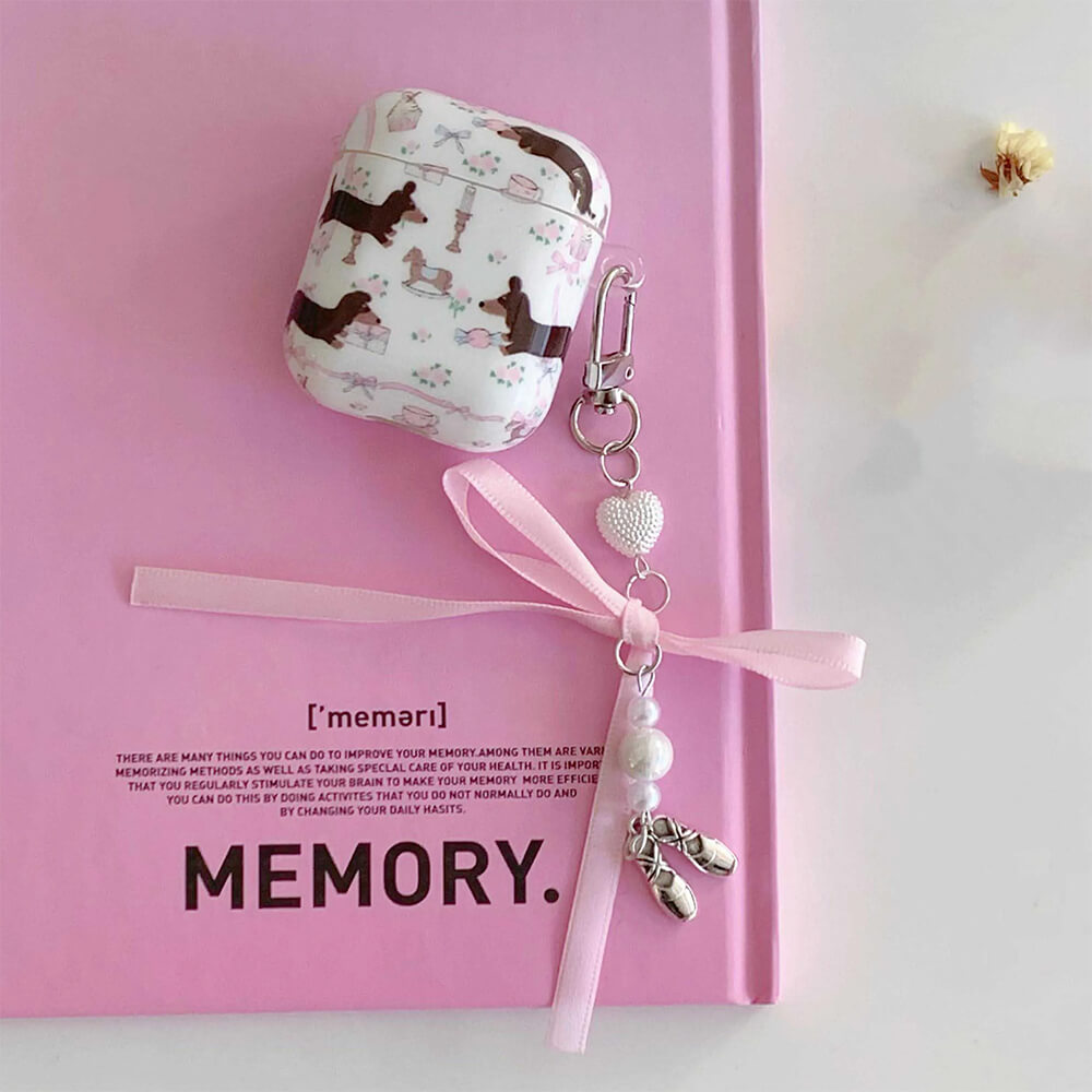 Cute Dachshunds AirPods Case with Bow Charm