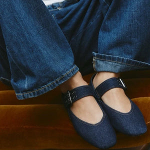 Denim Buckle Strap Mary Jane Flats