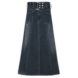 Downtown Belted Denim Maxi Skirt