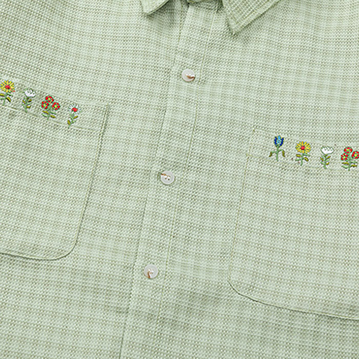 Floral Embroidery Gingham Shirt