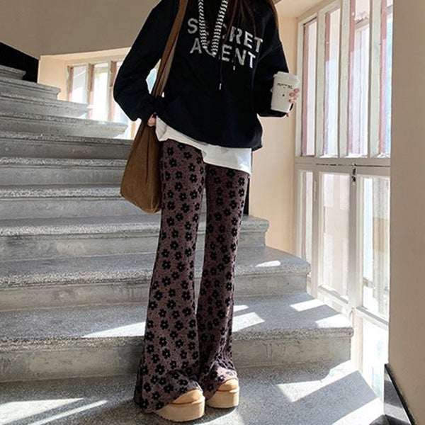 Indie Aesthetic Floral Flare Trousers