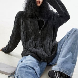Grandpa Style Cable Knit Zip Jumper