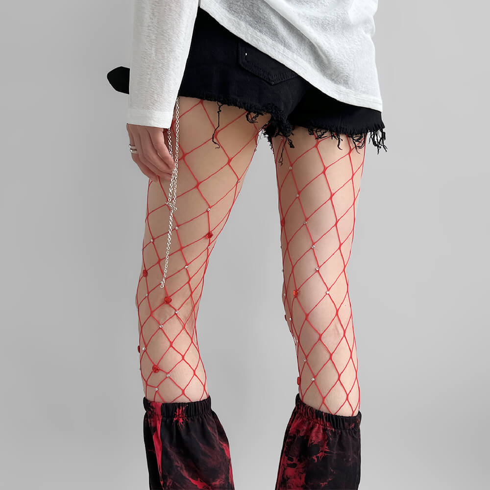 Heart Rhinestone Fishnet Tights