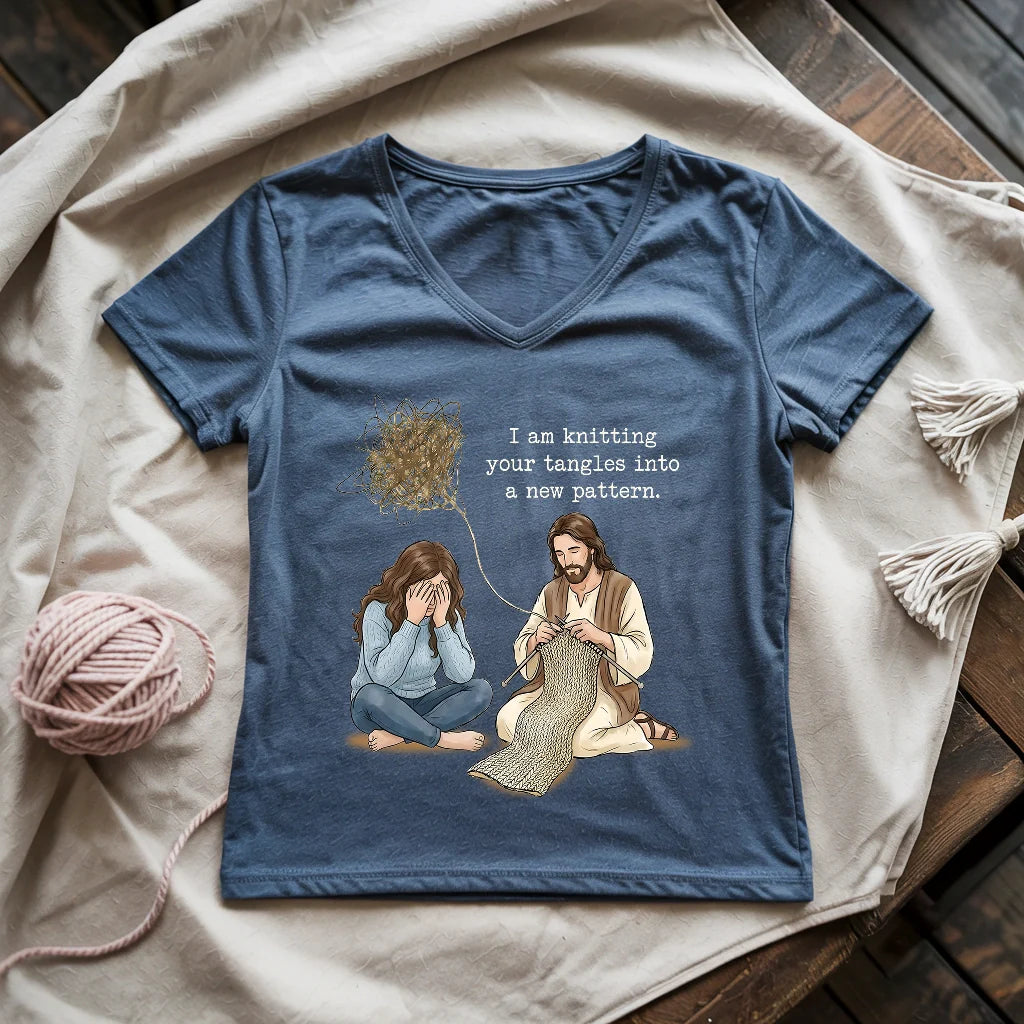 God Knitting Tangles Lady V-neck