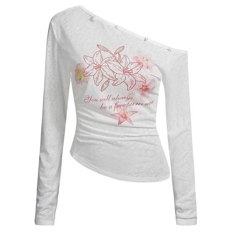 Hibiscus Flower One-Shoulder Top