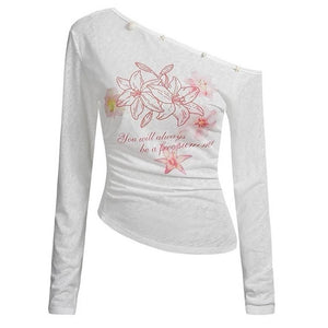 Hibiscus Flower One-Shoulder Top