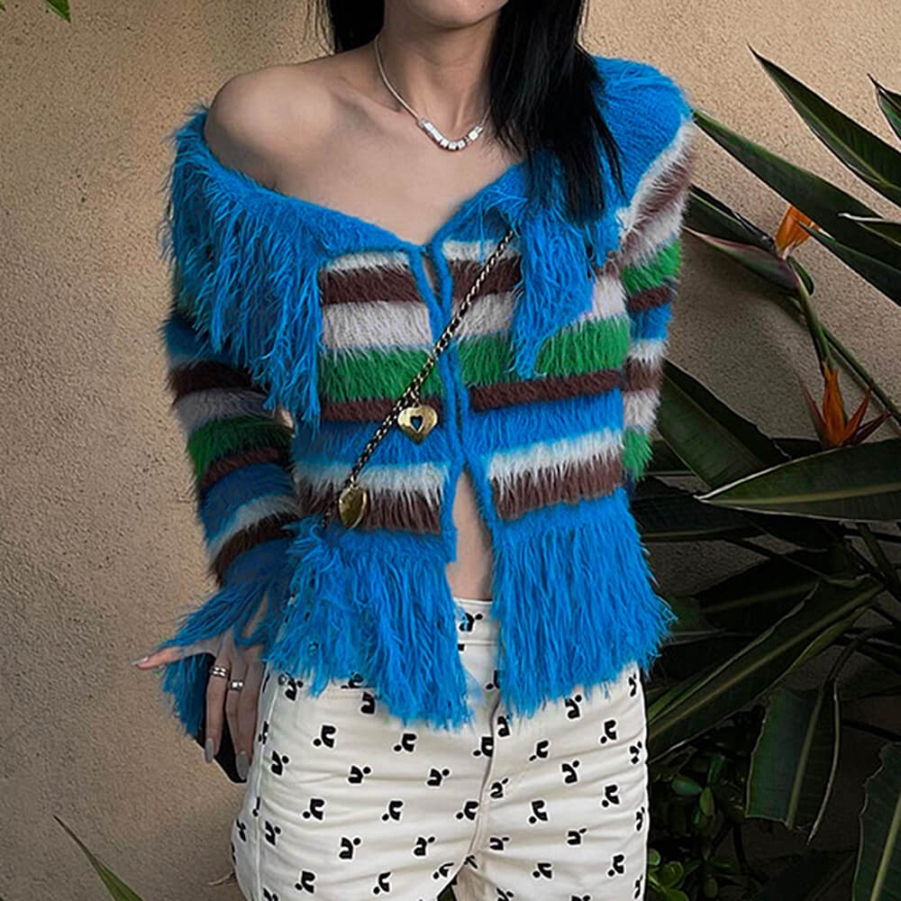 Indie Aesthetic Striped Fringe Top