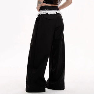Lace Trim Waist Wide-Leg Trousers