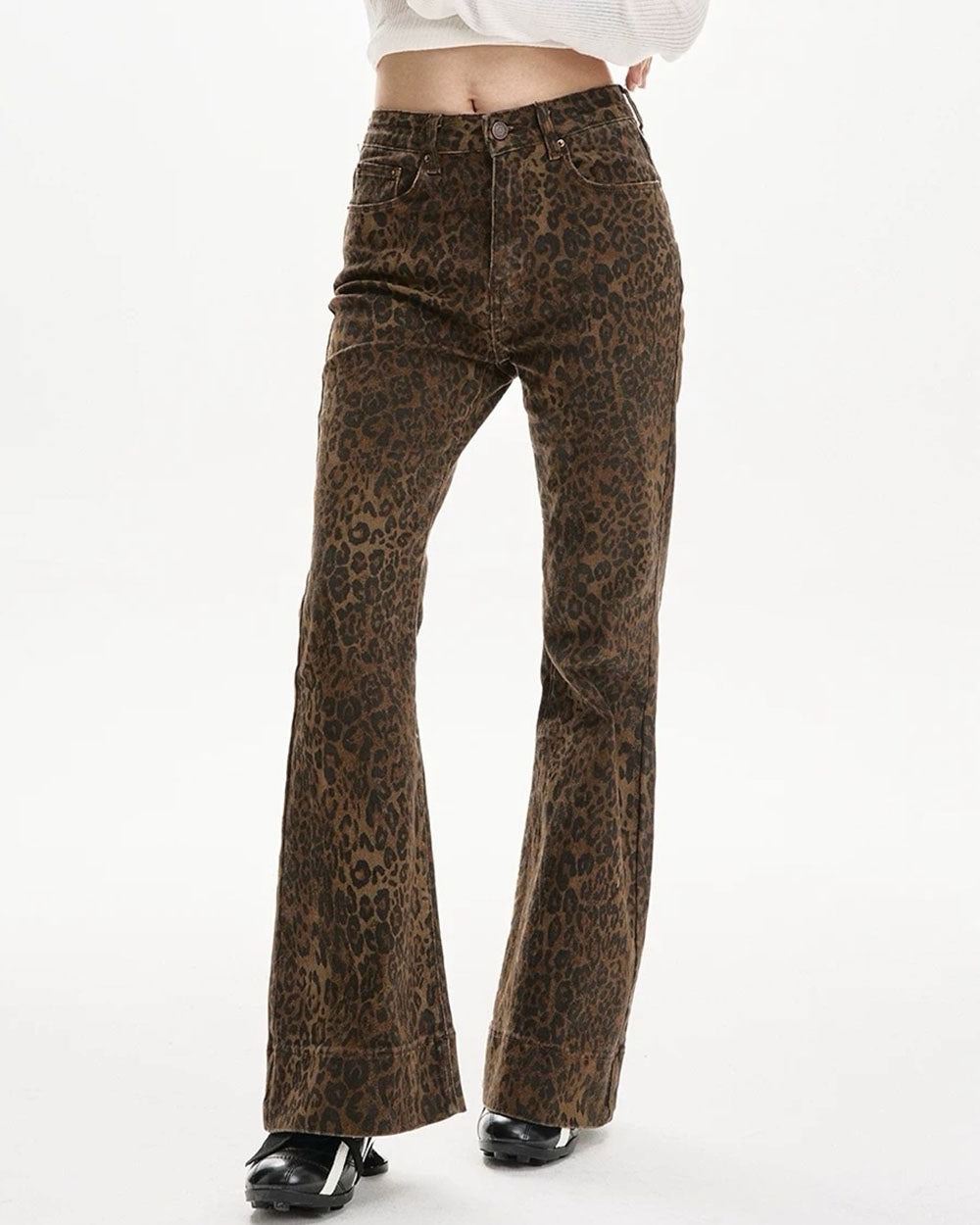 High-Waisted Leopard Flare Jeans