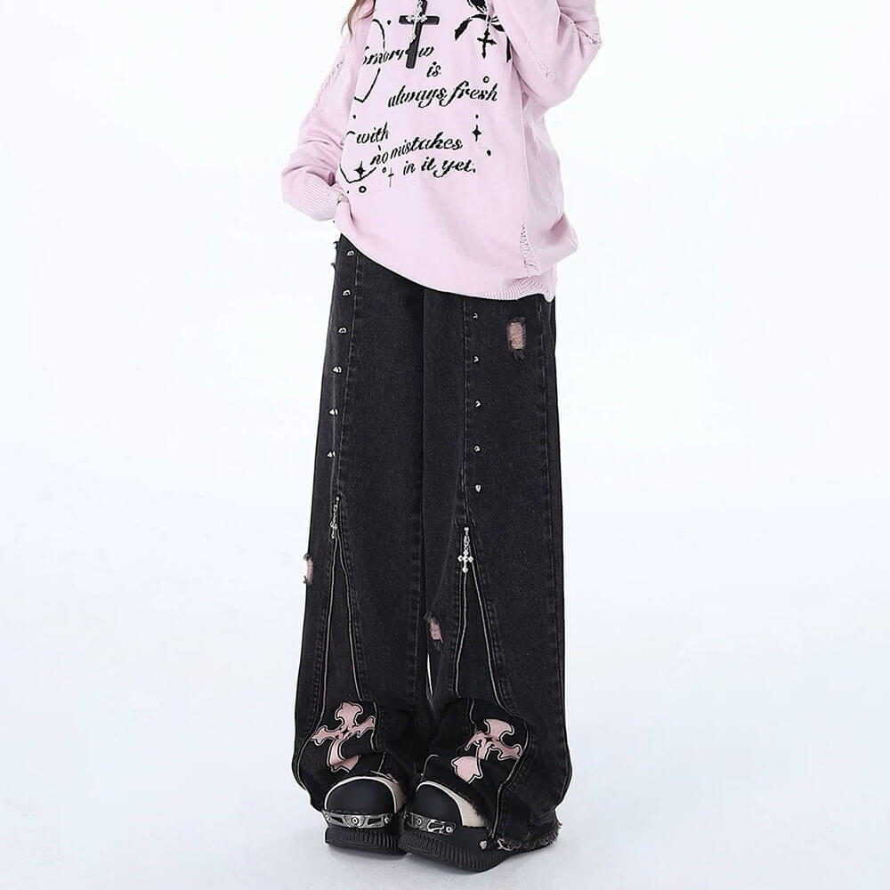 Pastel Goth Cross Baggy Jeans