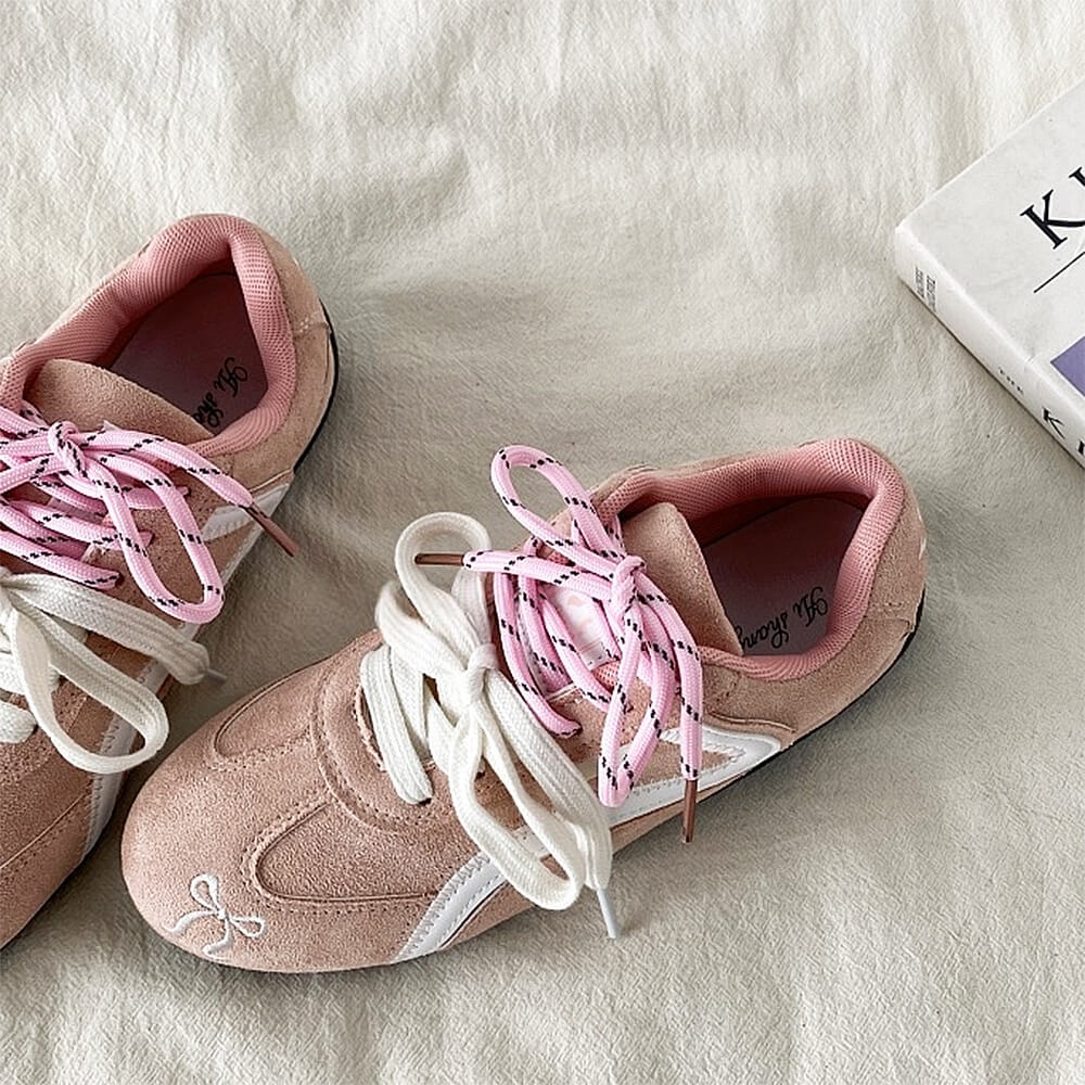Pink Bow Embroidery Sneakers