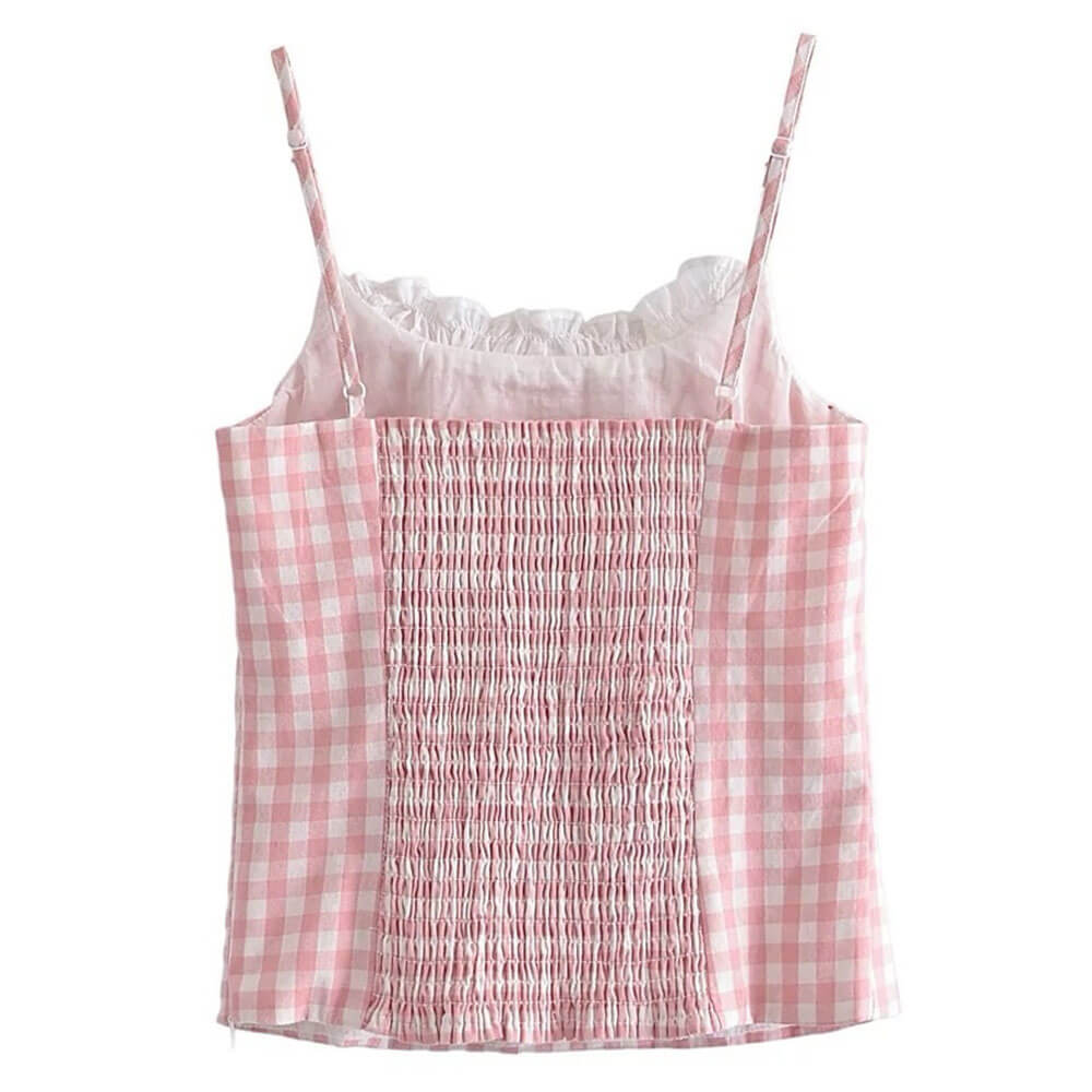 Pink Gingham Lace Trim Cami Top