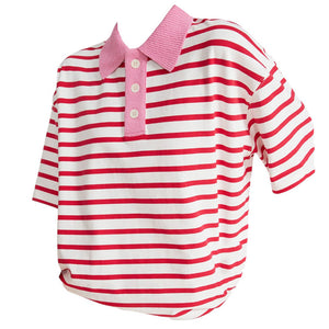 Pink Stripe Skater Polo Shirt