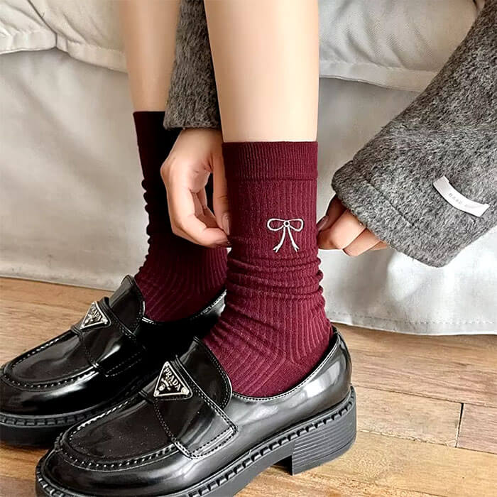 Cozy Red and Grey Patterned Socks