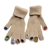 Rhinestone Knit Gloves