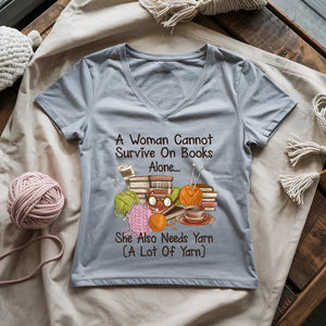 Books & Yarn Lover Lady V-neck