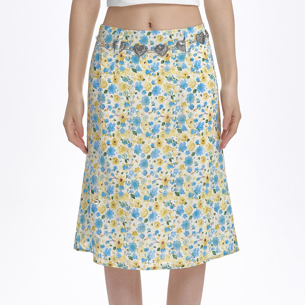 Spring Garden Floral Print Skirt