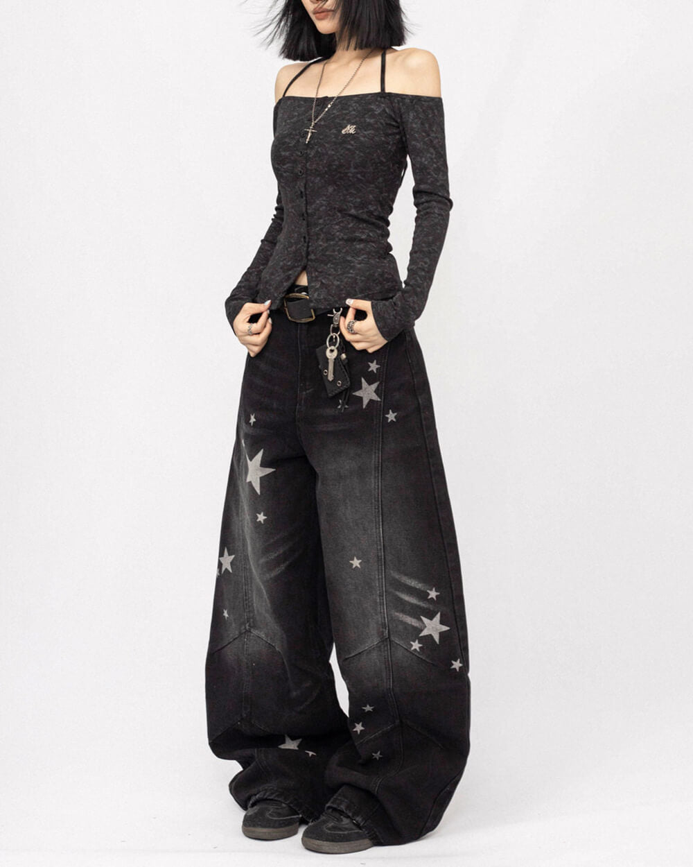 Loose Fit Star Pattern Baggy Jeans