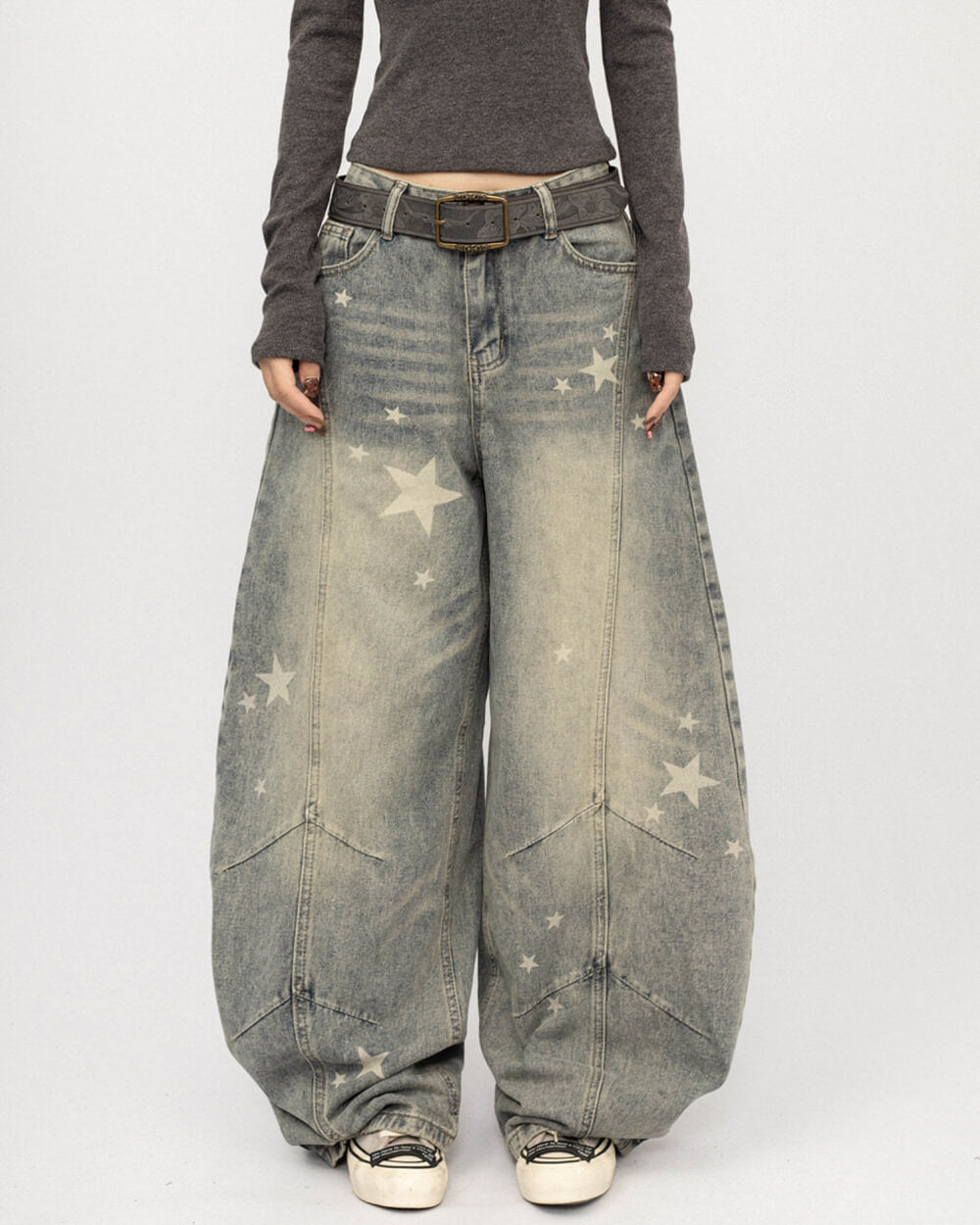 Loose Fit Star Pattern Baggy Jeans