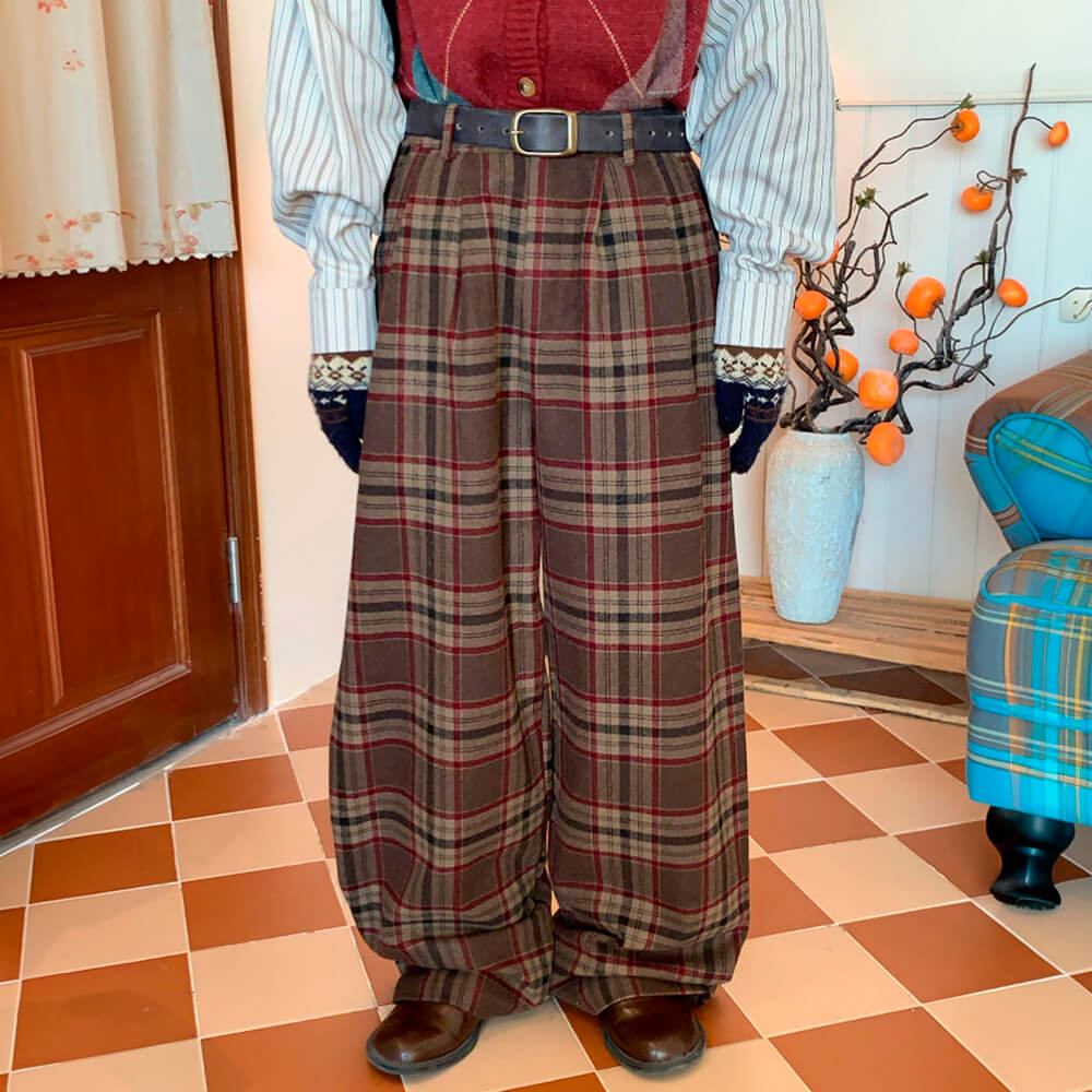 Academia Vintage Plaid Trousers