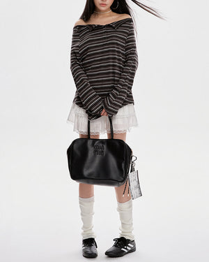 Y2K Off-Shoulder Henley Longsleeve