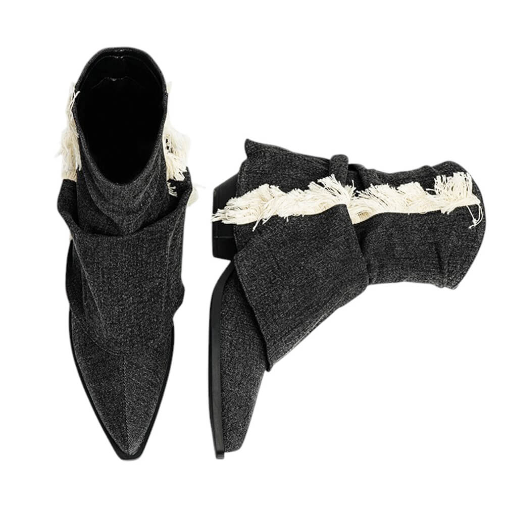 Y2K Style Distressed Black Denim Boots